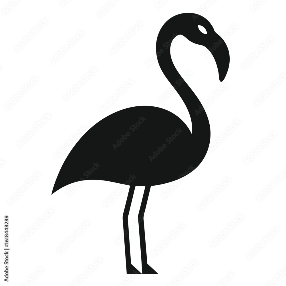 Fototapeta premium Black silhouette of a flamingo standing on white background bird 1