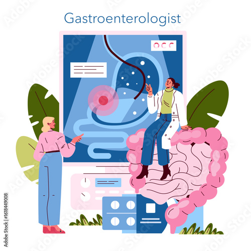 Gastroenterologist Consultation Illustration with Diagrams