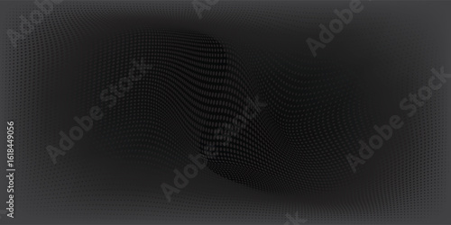 Modern abstract background featuring a digital wave made of glowing dots over a dark black theme ideal for web and design use