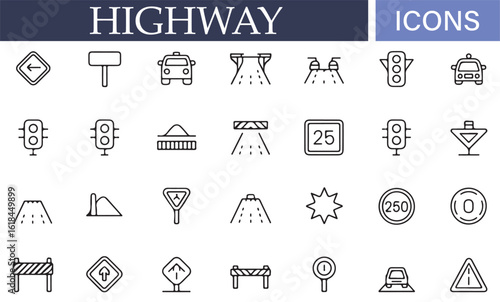 Collection of highway-related traffic and vehicle icons