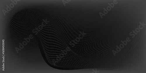 Modern abstract background featuring a digital wave made of glowing dots over a dark black theme ideal for web and design use
