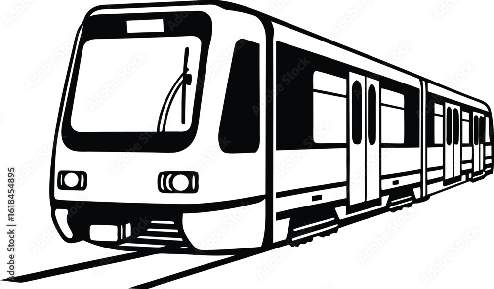 Fototapeta premium Metro Subway Train Silhouette Clip art, Urban Transport Vector Illustration.