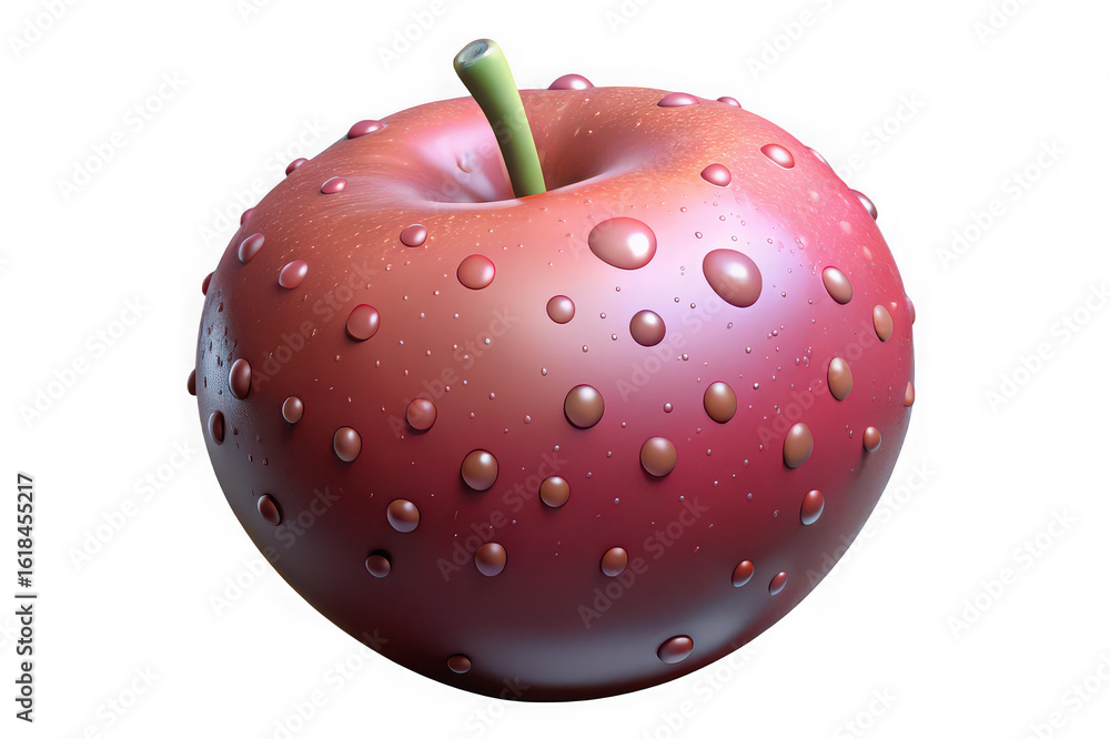 Fototapeta premium Close up of a red apple covered in water droplets against a black background