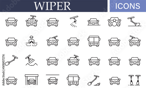 Auto service and cleaning icons including vehicle wipers and sprays