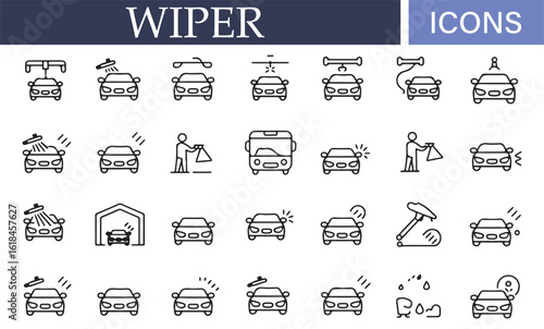 Car service and windshield wiper icons for auto repair and cleaning