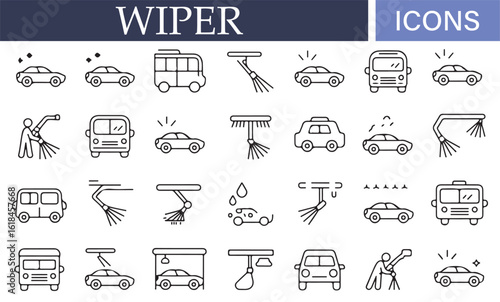 Vehicle cleaning and maintenance icons including wipers and sprays