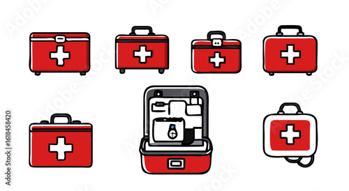 Comprehensive collection of first aid kit icons for emergency medical preparedness and health safety solutions