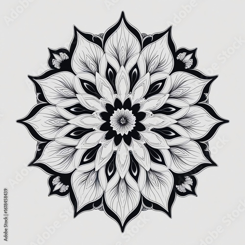 black and white mandala flower