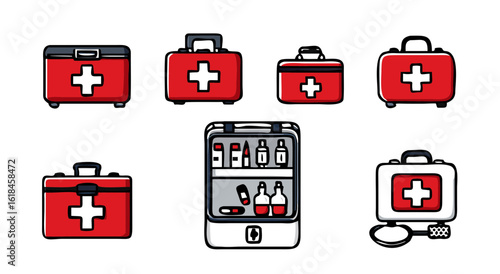 Comprehensive collection of first aid kit icons for emergency medical preparedness and health safety solutions