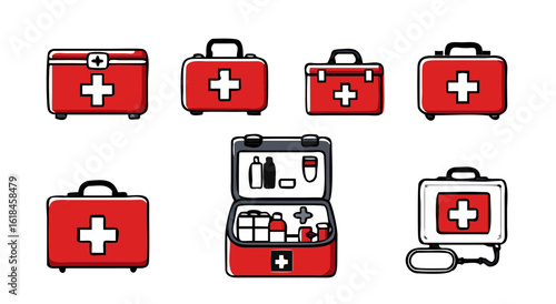 Comprehensive collection of first aid kit icons for emergency medical preparedness and health safety solutions