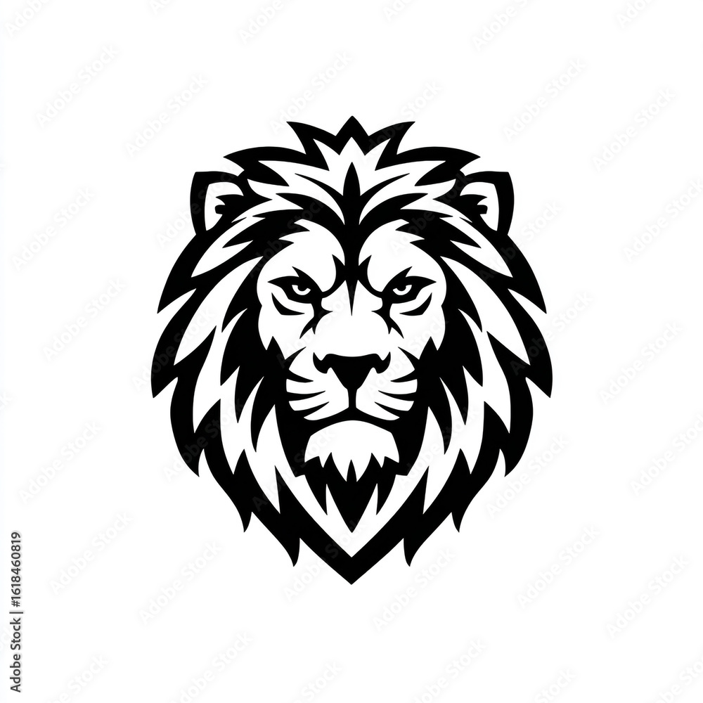 Obraz premium A powerful lion head in black and white vector illustration