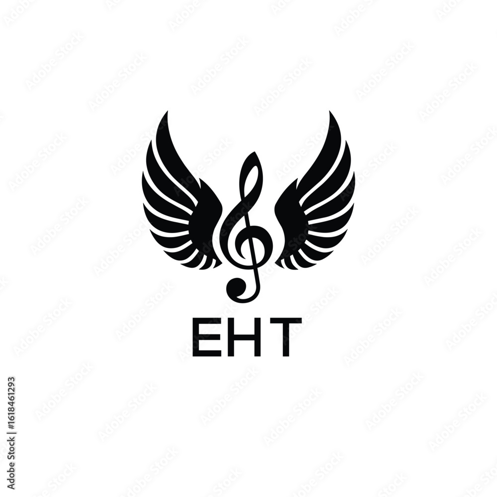 Fototapeta premium Creative Music Logo with Treble Clef and Wings –EHT Musical Brand Identity Design. EHT Letter Logo. 