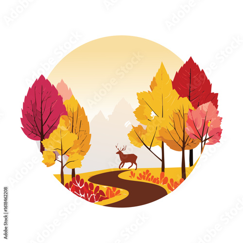 Peaceful Autumn Forest Deer Nature Circle