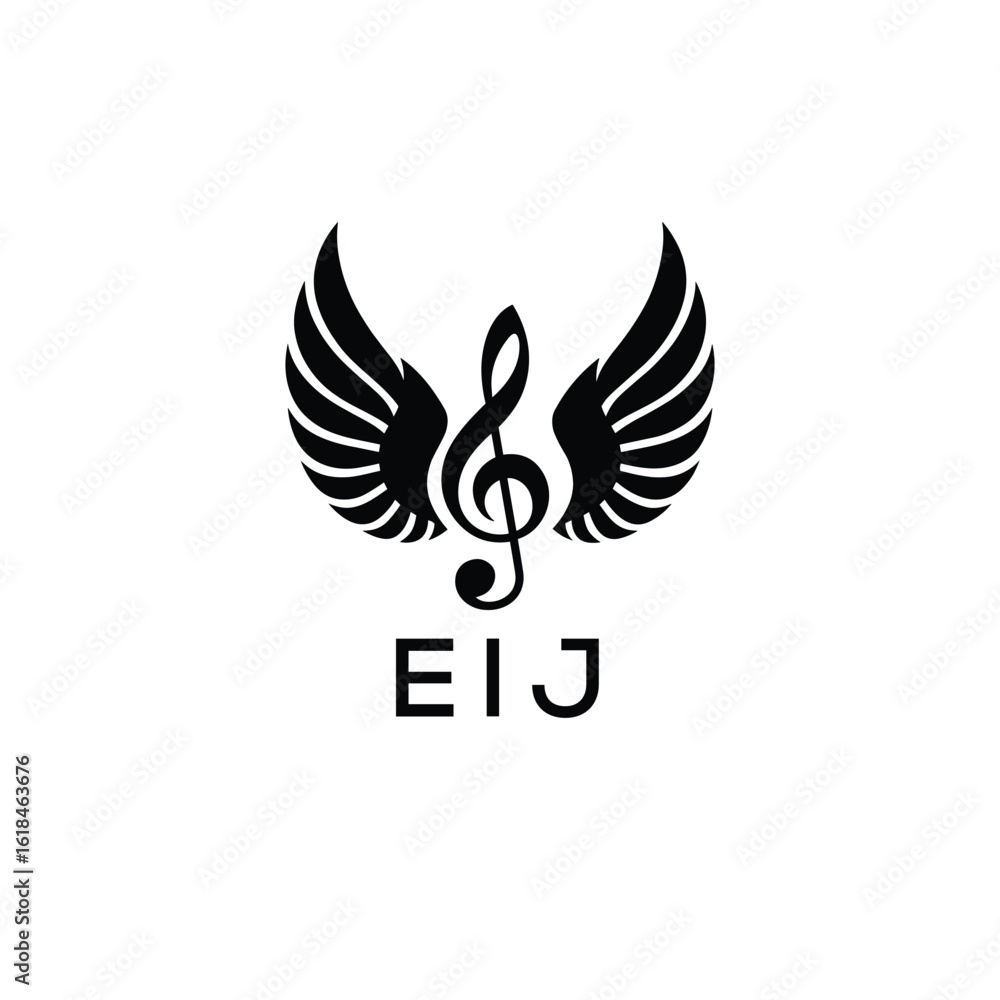 Obraz premium Creative Music Logo with Treble Clef and Wings –EIJ Musical Brand Identity Design. EIJ Letter Logo. 