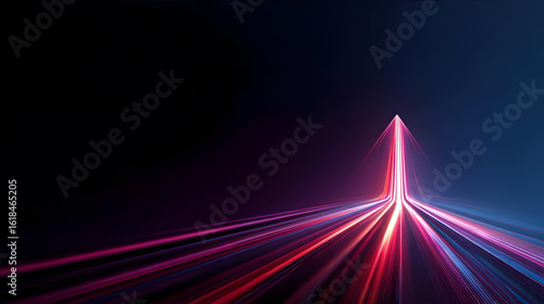 Vibrant red laser beams converge into a sharp point against a dark background.