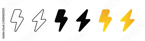 Lightning Bolt Icon Collection in Minimalist and Gradient Style Representing Power, Energy, Electricity, and Fast Charging Concepts