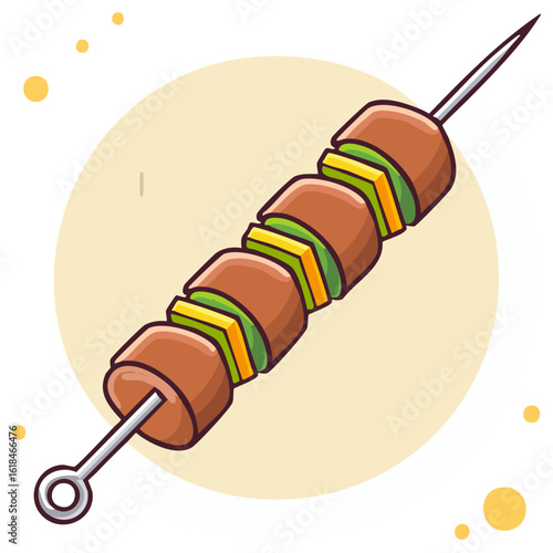 Vector illustration of a grilled shish kebab with meat and vegetables