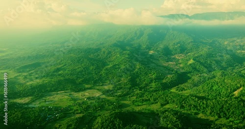 Tropical Coastal Rice Field Sunset Panorama
