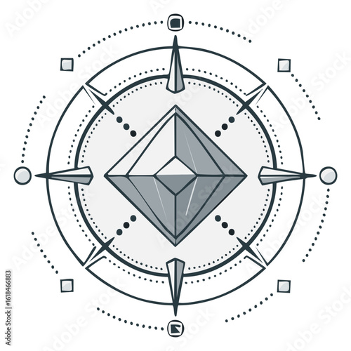 Geometric Compass Illustration Featuring Diamond Shape Navigation Symbol