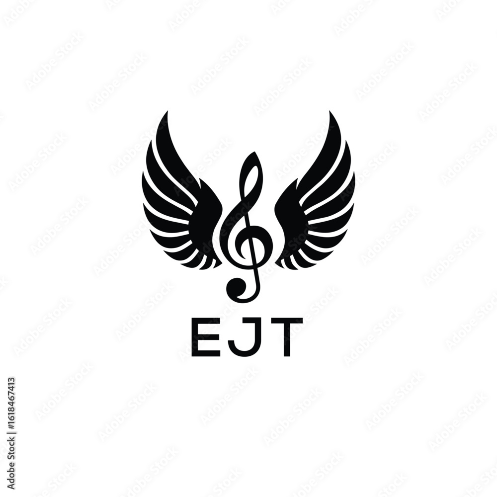 Obraz premium Creative Music Logo with Treble Clef and Wings –EJT Musical Brand Identity Design. EJT Letter Logo. 