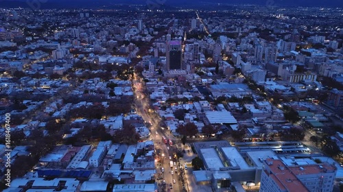 Wallpaper Mural Aerial view of the city of Mendoza, Argentina, on a dark, overcast morning at blue hour. Torontodigital.ca