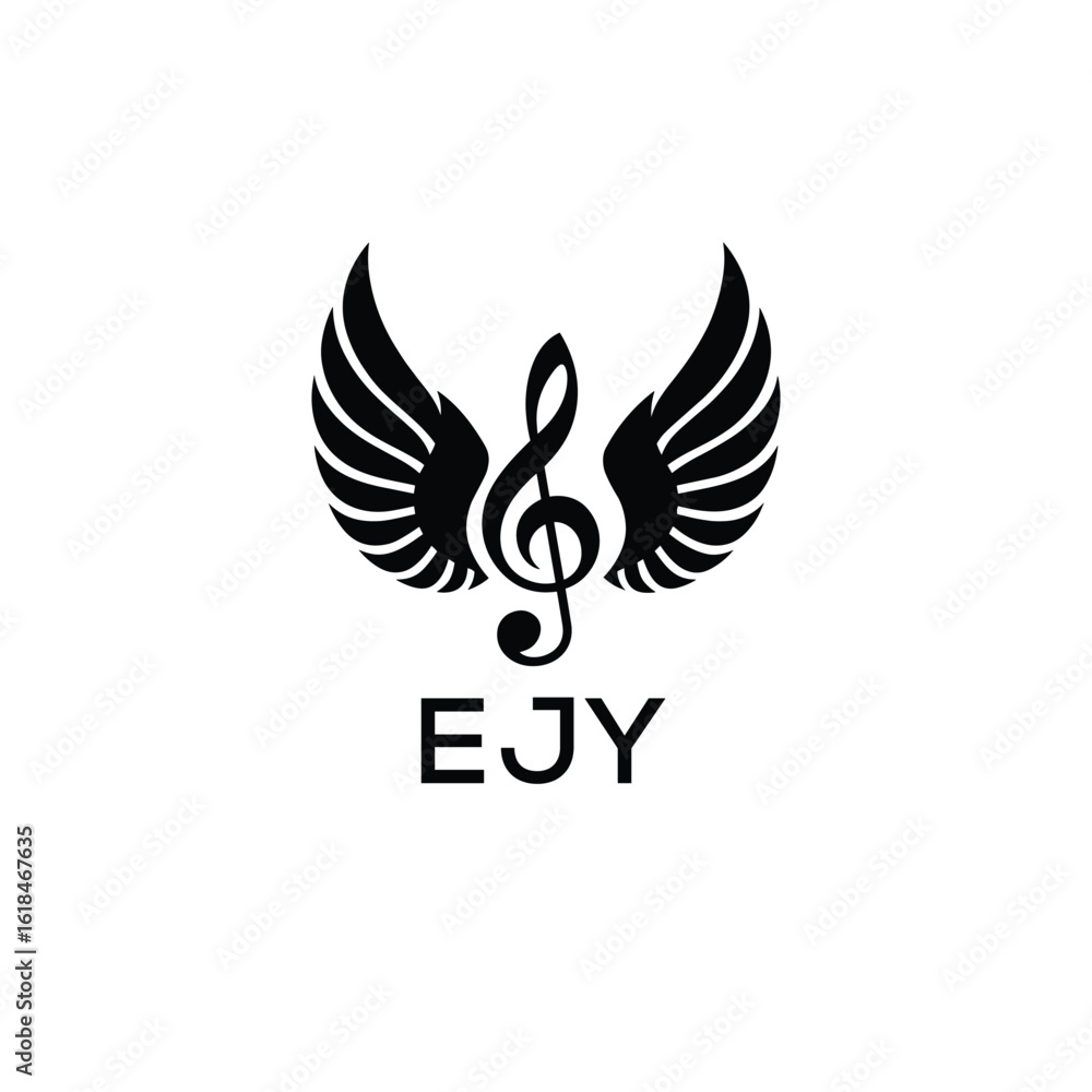 Fototapeta premium Creative Music Logo with Treble Clef and Wings –EJY Musical Brand Identity Design. EJY Letter Logo. 