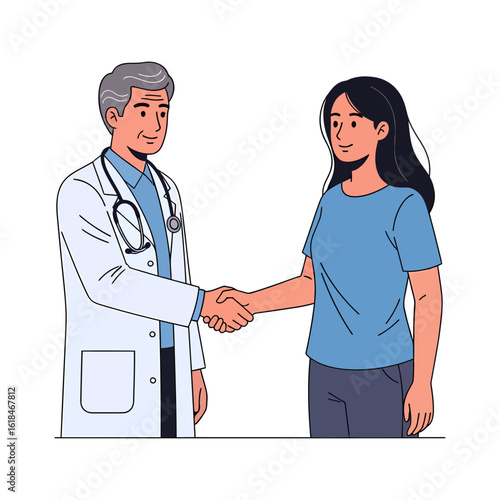 Vector Illustration of Doctor Handshake with Patient Modern Flat Style Graphic
