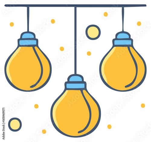 Stylized hanging light bulbs, indoor lighting fixture, party decoration, simple cartoon art