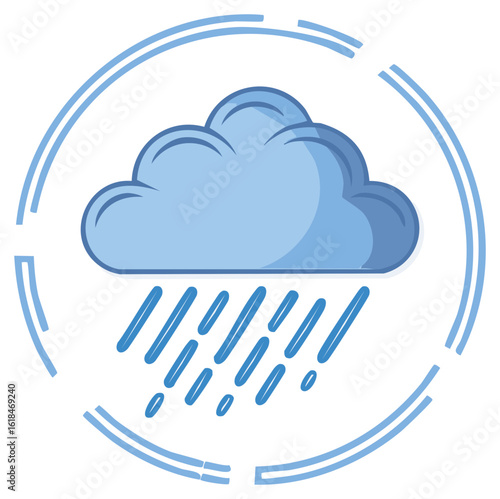 Simple blue rain cloud with falling raindrops vector illustration. Weather forecast icon or symbol for rainy climate.
