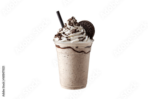 Creamy oreo milkshake with whipped cream and cookie isolated on transparent background