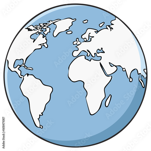 Earth Globe Illustration Showing Continents and Oceans for Geography or World Themes