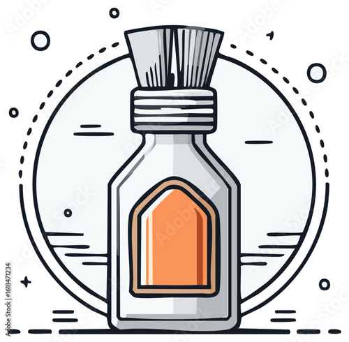 Classic ink bottle with brush applicator simple line art illustration