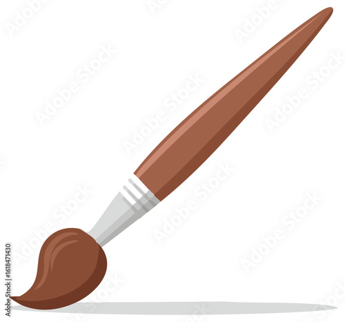 Brown Paintbrush with Bristles and Handle Vector Art