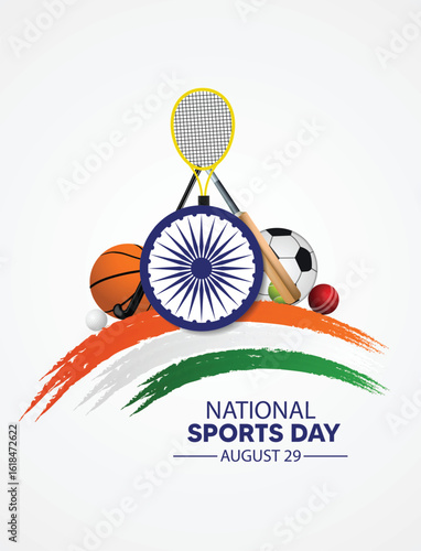 National sports day August 29 sports elements vector poster