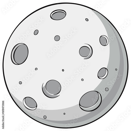 Simple gray moon illustration with visible craters and subtle shading a classic celestial body graphic design
