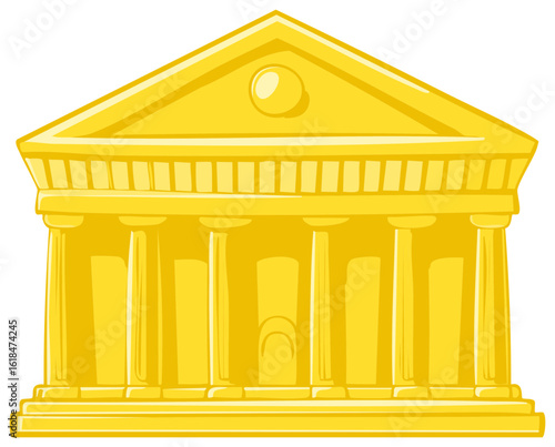 Gold Building with Columns in Cartoon Style
