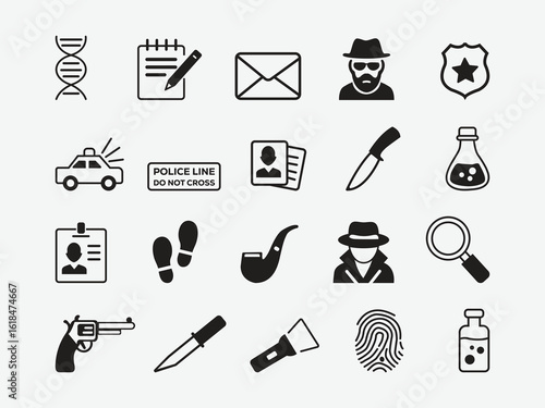 Detective and investigation icons set vector.