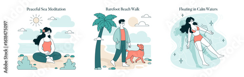 Serenity by the Sea Vector Illustration Set