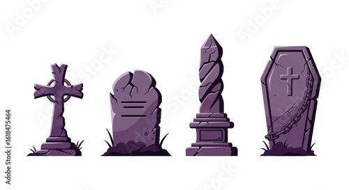 Collection of Four Stylized Stone Tombstones and Gravestones.