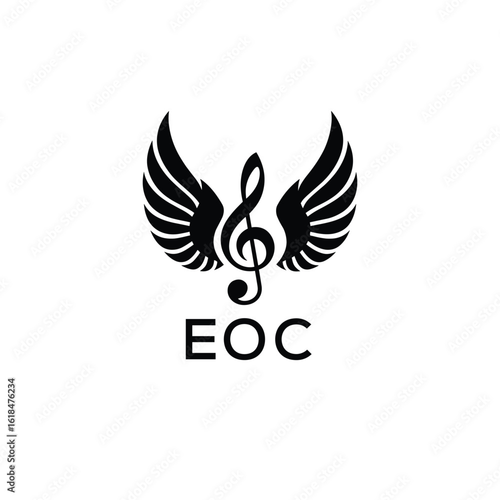 Obraz premium Creative Music Logo with Treble Clef and Wings –EOC Musical Brand Identity Design. EOC Letter Logo. 