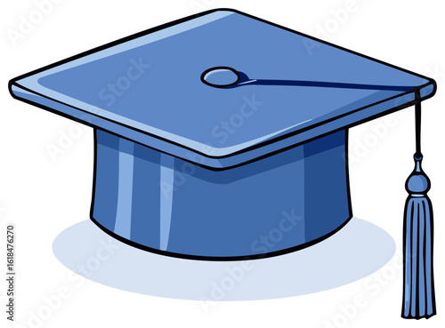 Blue Graduation Cap with Tassel on White Background