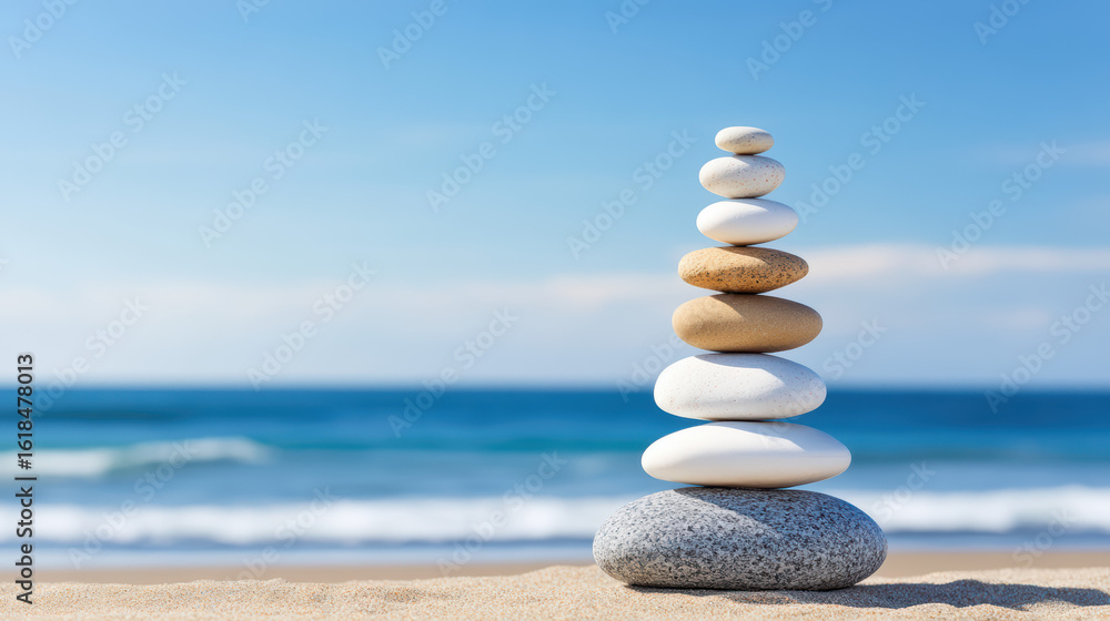 Fototapeta premium A stack of white and gray rocks on a beach