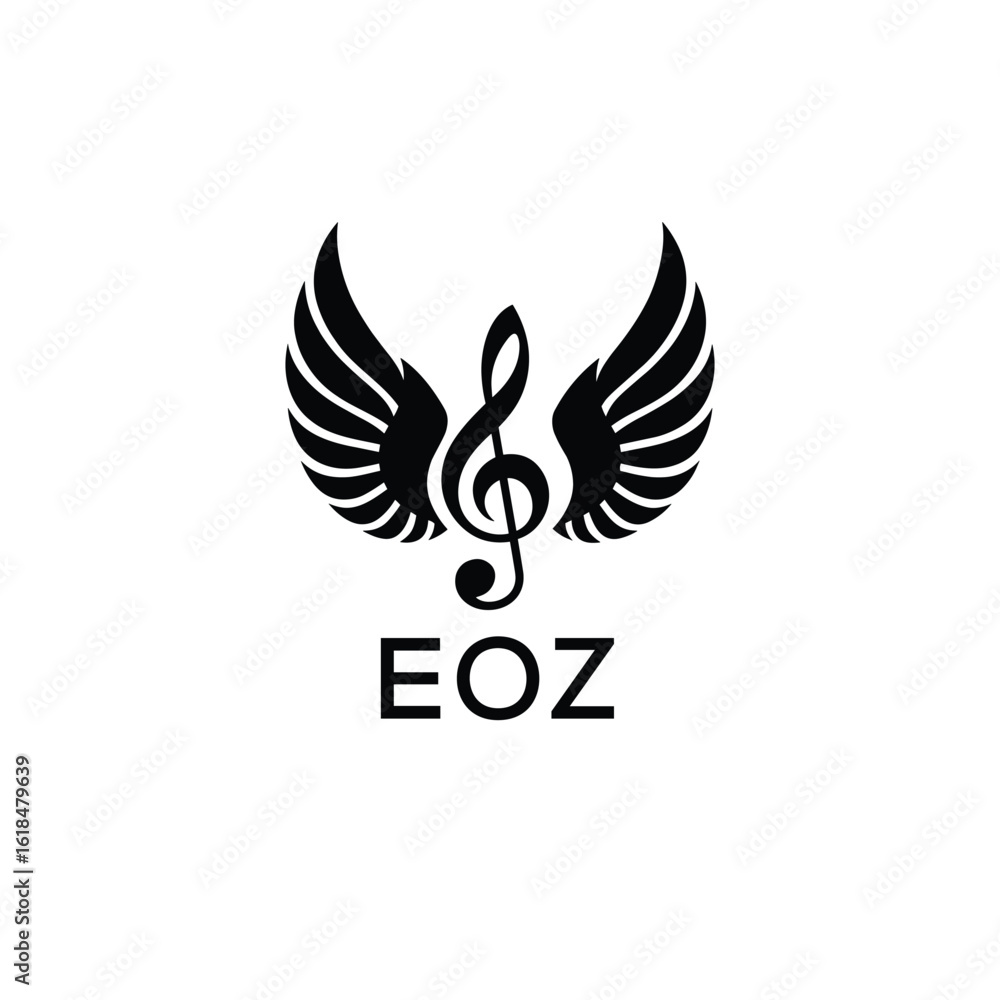 Obraz premium Creative Music Logo with Treble Clef and Wings –EOZ Musical Brand Identity Design. EOZ Letter Logo. 