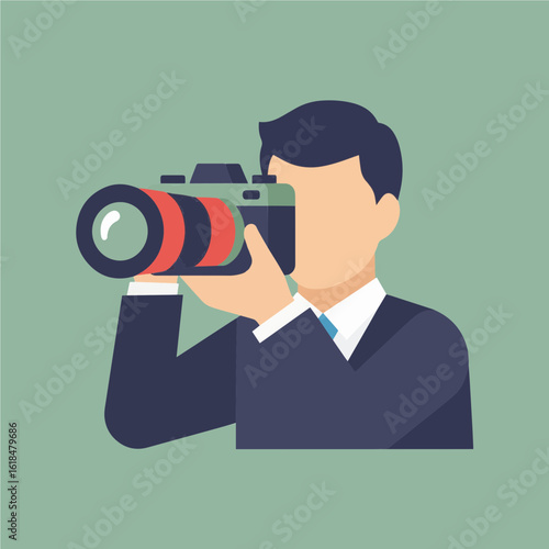 Flat Color Icon of Photographer with Camera
