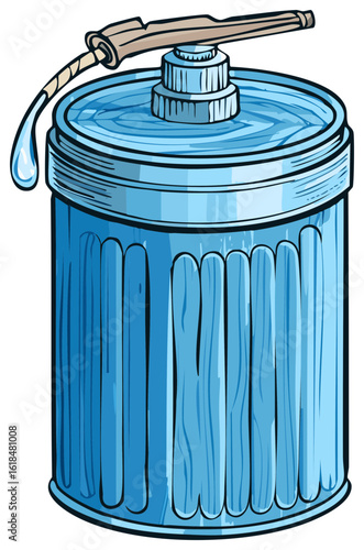 Retro Blue Liquid Dispenser with Handle and Dripping Drop for Cleanliness and Personal Care