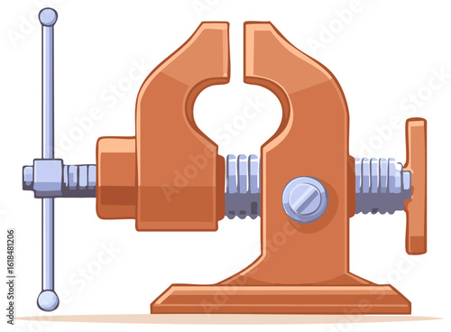 Illustration of cartoon metal vice clamp gripping tool for repair or woodworking projects