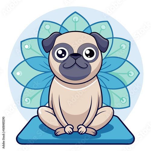 pug sitting in a meditation pose