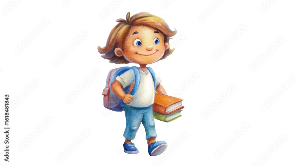 Cute cartoon girl student character in watercolor style. Cartoon character illustration. Cute cartoon girl student character in watercolor style. Cartoon character illustration.