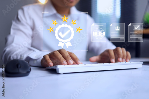 Foto Products and organization certification concept with auditor on certified mark 5