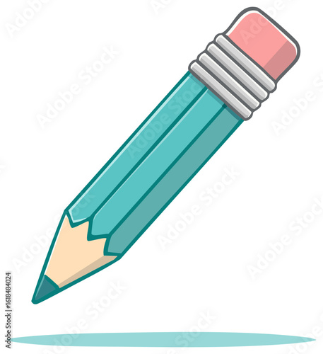 Colorful illustration of a blue pencil with eraser and shadow